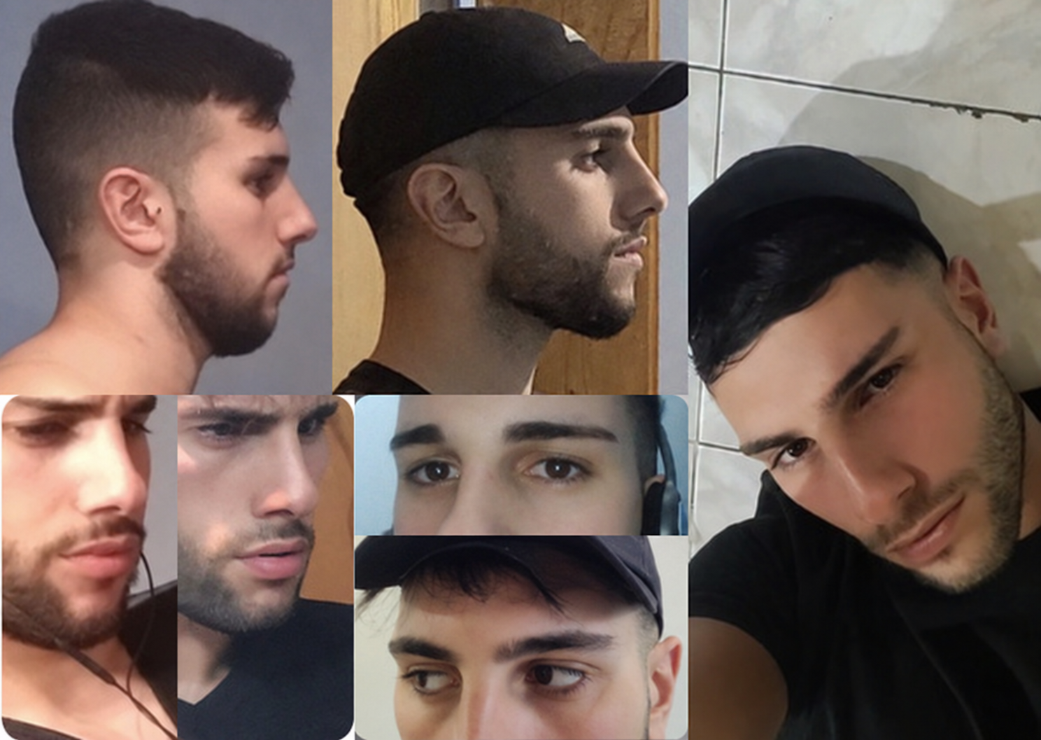 Kaynak işaretli erkek portreleri kolajı.